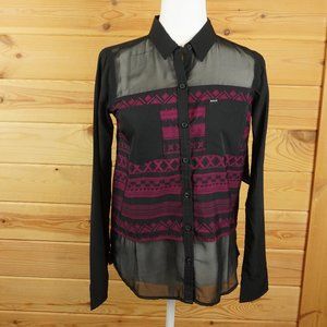 Hurley Black and Dark Pink Sheer Top Size‎ Small
